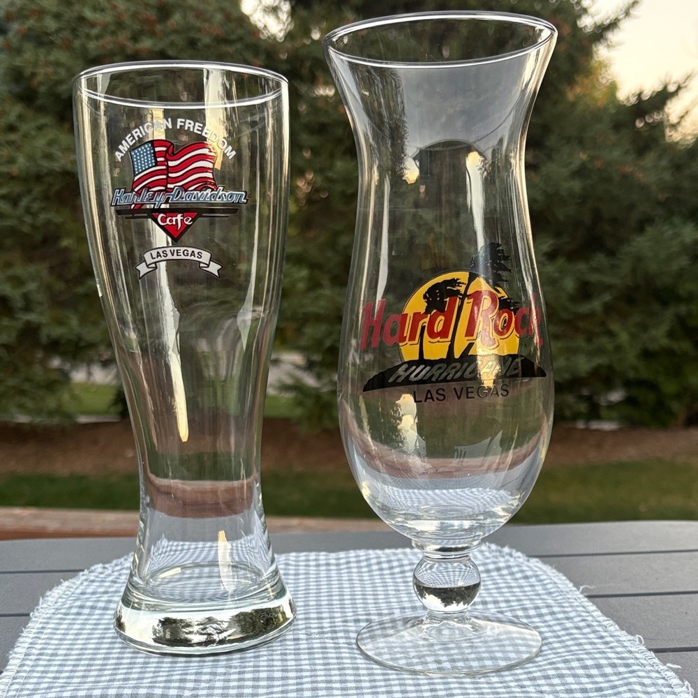 Vintage Harley-Davidson & Hard Rock Cafe Hurricane Beer Glass Las Vegas